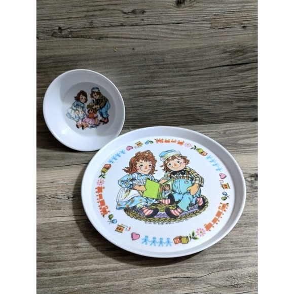 Vintage Raggedy Ann & Andy 2pc Dish Set Oneida Deluxe Bowl and Plate (b7) - Picture 1 of 6